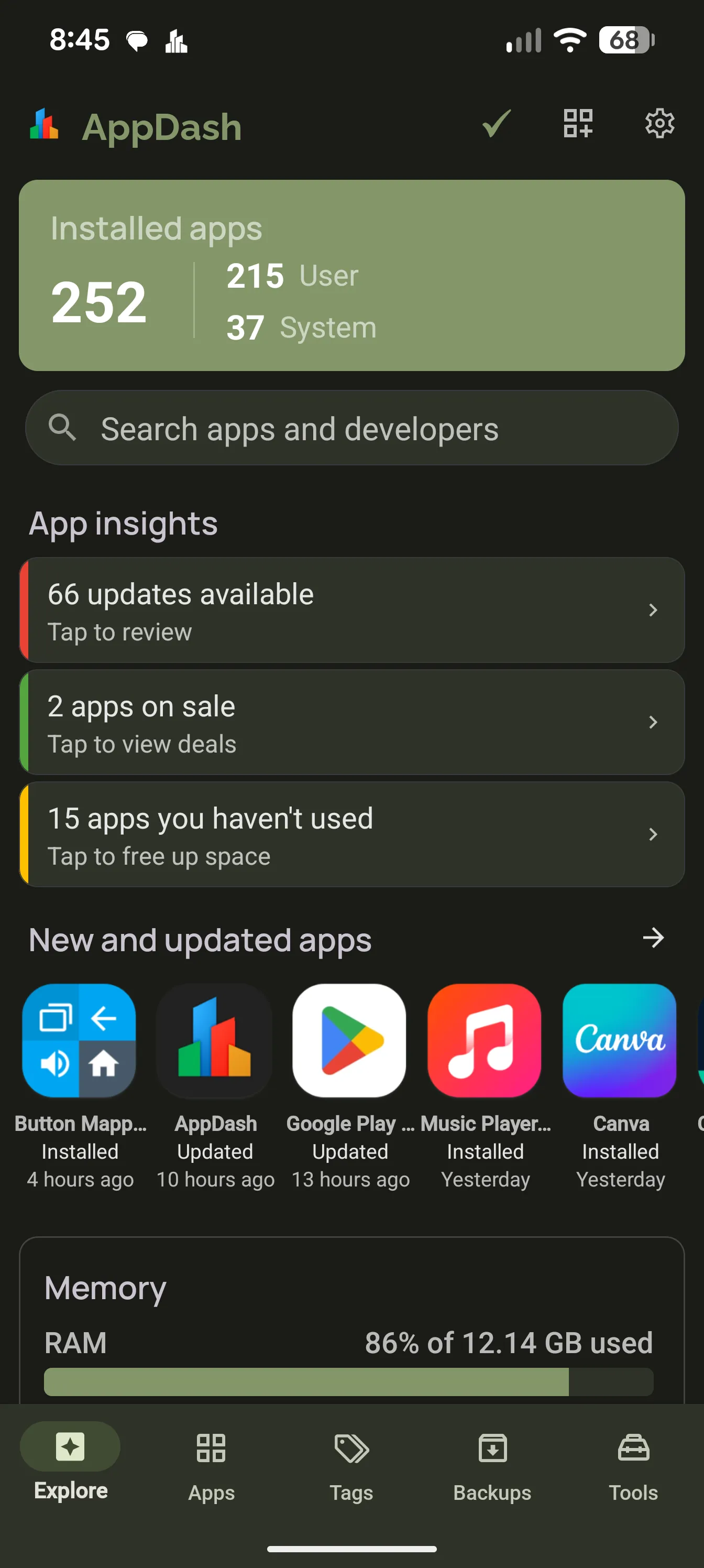AppDash Explore dashboard with insight cards